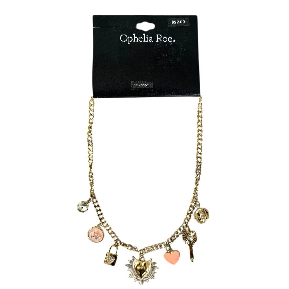 Ophelia Roe 'All About Love' Charm Necklace 16" + 3" Ext - Gold